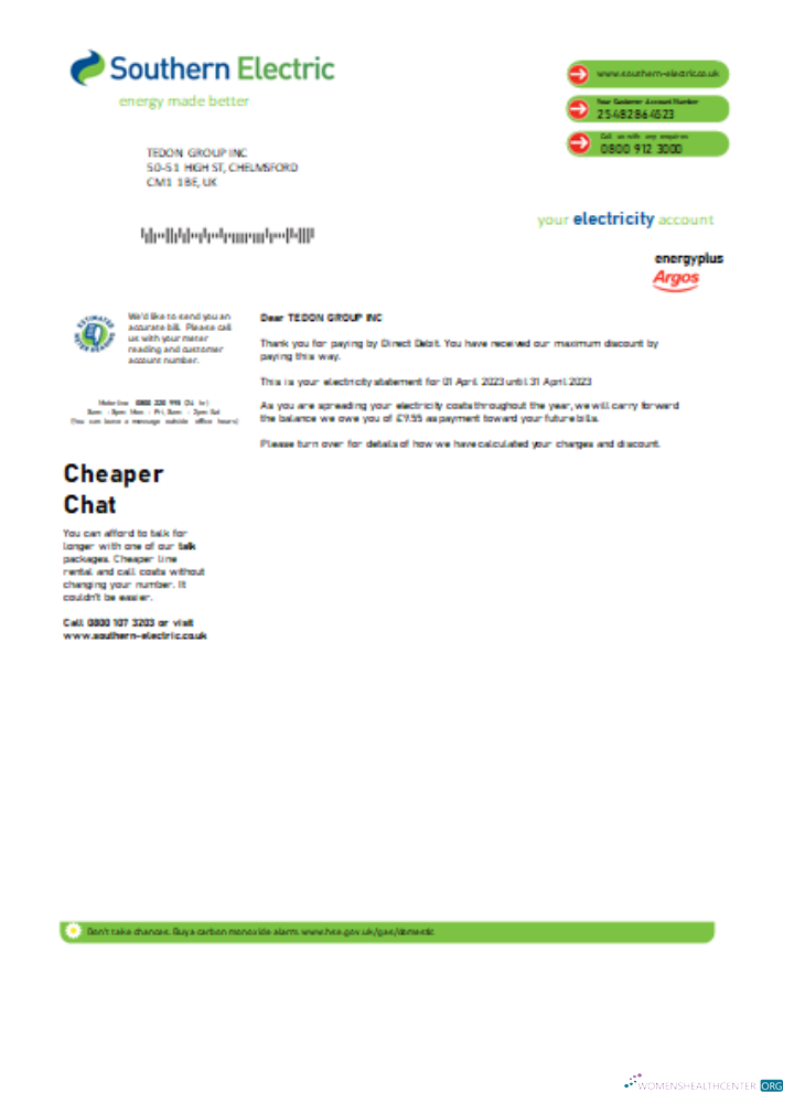 Download Southern Electric proof of address utility business bill, SCR Photoshop template